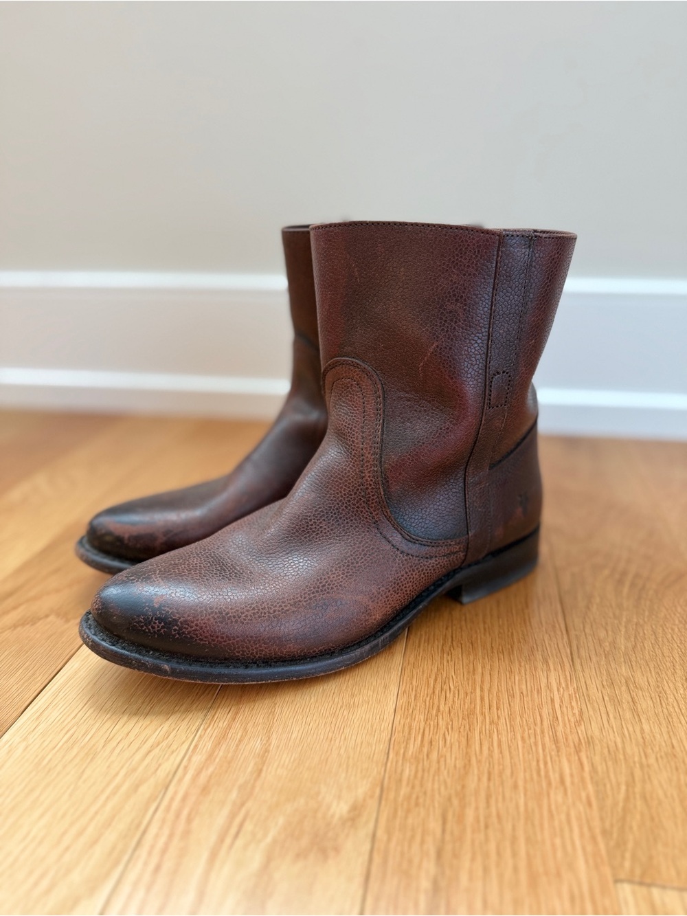 Frye Carson Short Roper Leather Western Cowboy Boots Dark Brown 8 B